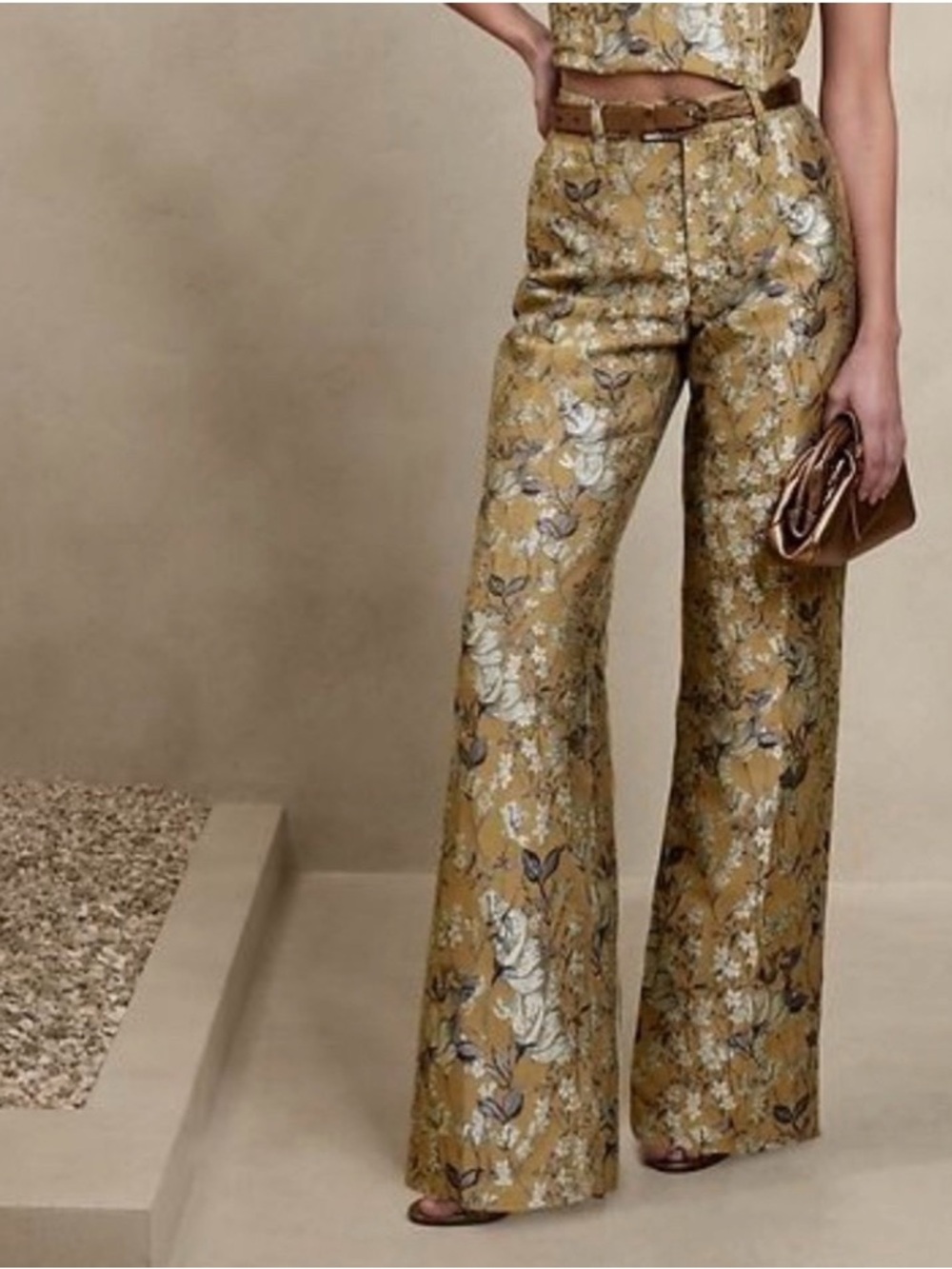 Banana Republic's Eclat Wide-Leg Brocade Pant Golds Size 4 NWT Brand New